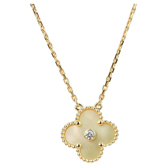 [Psychic Jewelrys]CLOVER 15MM DIAMOND GOLD MOTHER OF PEARL NECKLACE