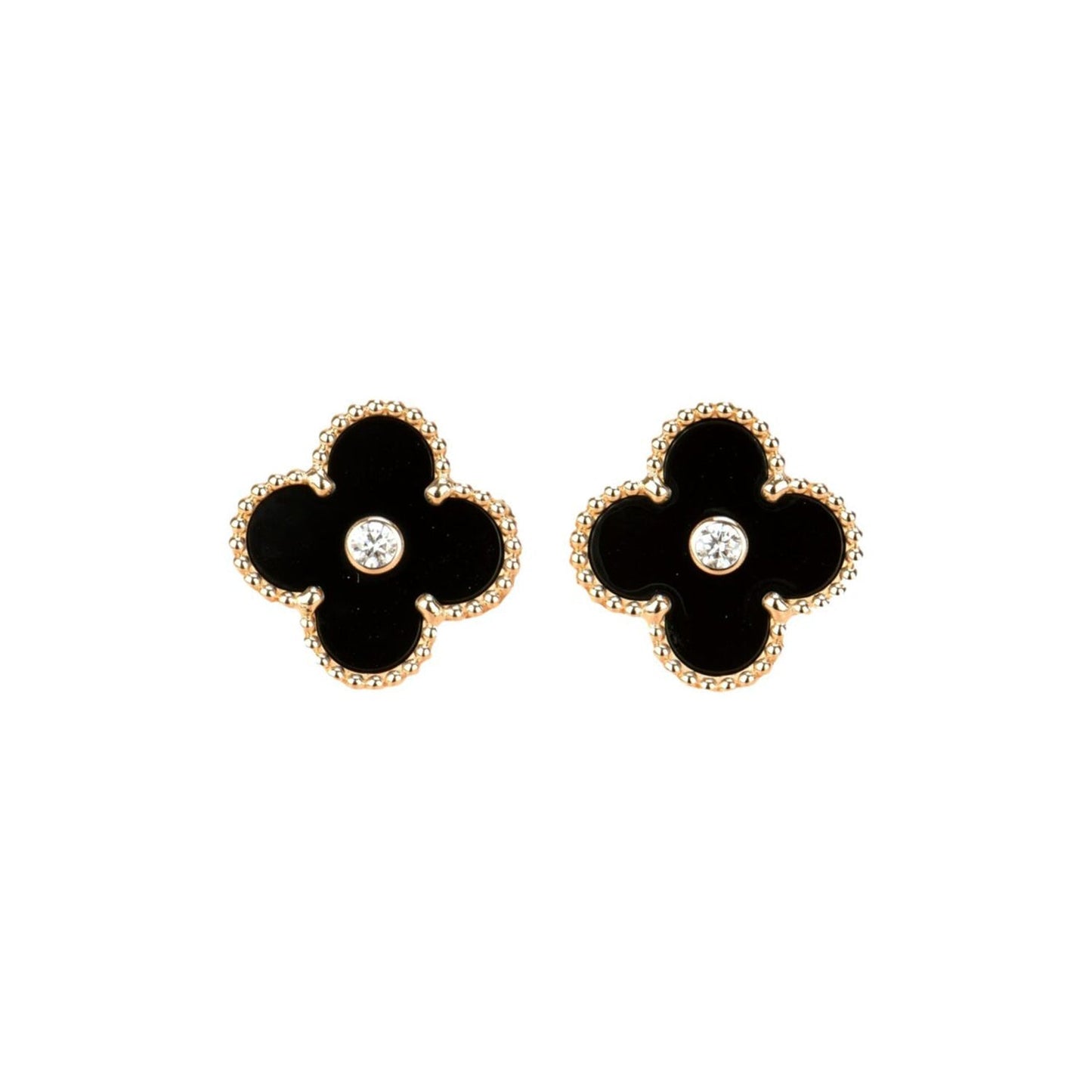 [Psychic Jewelrys]CLOVER MEDIUM 1 MOTIFS ONYX DIAMOND EARRINGS