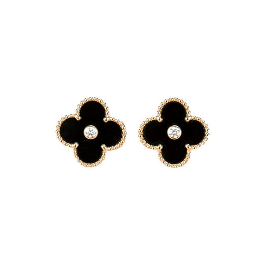 [Psychic Jewelrys]CLOVER MEDIUM 1 MOTIFS ONYX DIAMOND EARRINGS