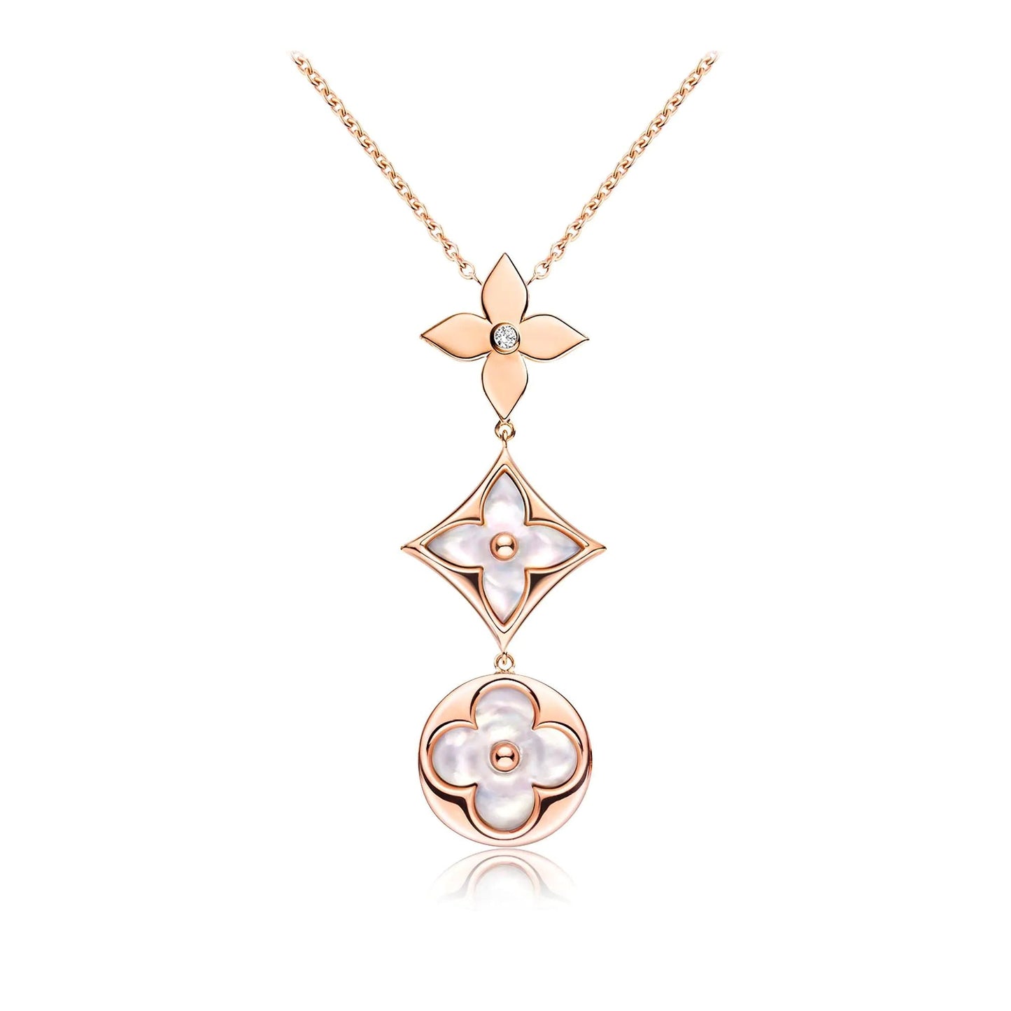 [Psychic Jewelrys]COLOR BLOSSOM LARIAT NECKLACE PINK GOLD WHITE MOTHER PEARL AND DIAMOND