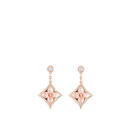 [Psychic Jewelrys]DOUBLE STAR PINK GOLD MOP DROP EARRINGS