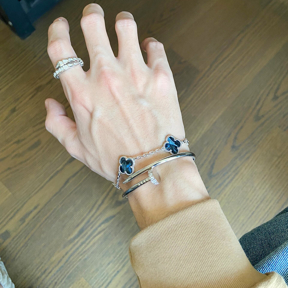 [Psychic Jewelrys]CLOVER 5 MOTIF PIETERSITE SILVER BRACELET