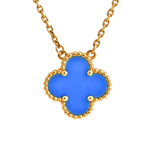 [Psychic Jewelrys]CLOVER 15MM BLUE AGATE NECKLACE