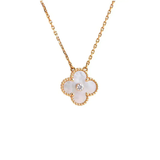 [Psychic Jewelrys]CLOVER 15MM DIAMOND WHITE FRITILLARIA NECKLACE
