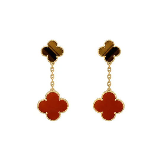 [Psychic Jewelrys]CLOVER  2 MOTIF  TIGER EYE CARNELIAN EARRINGS