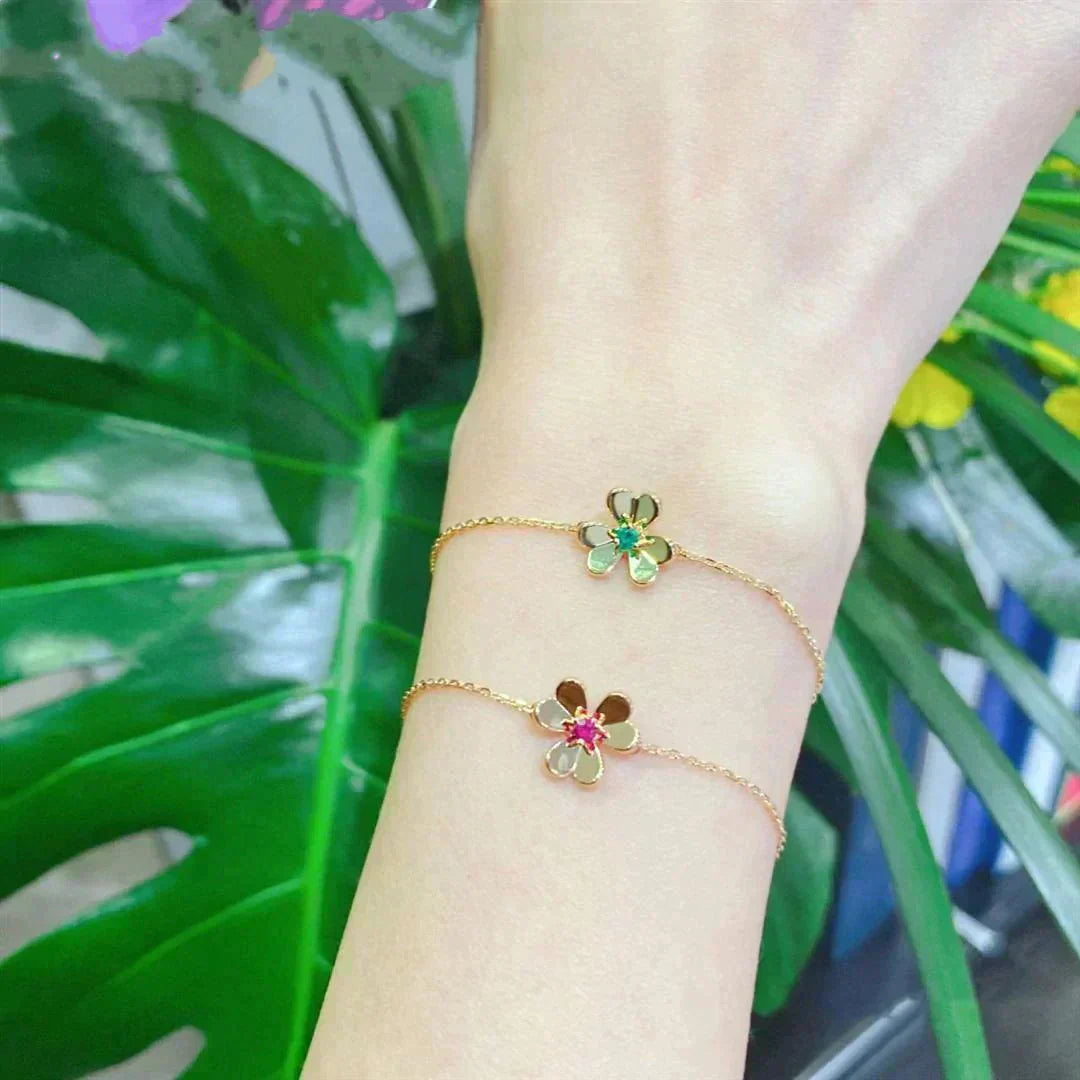 [Psychic Jewelrys]FRIVOLE GOLD FLOWER PINK MALACHITE BRACELET