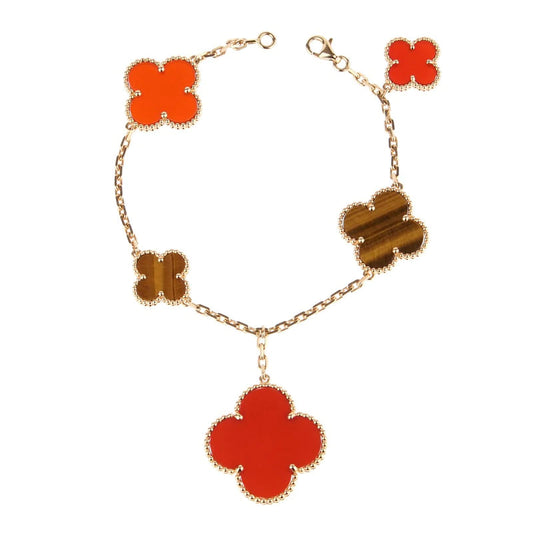 [Psychic Jewelrys]CLOVER BRACELET 5 MOTIFS CARNELIAN TIGER EYE