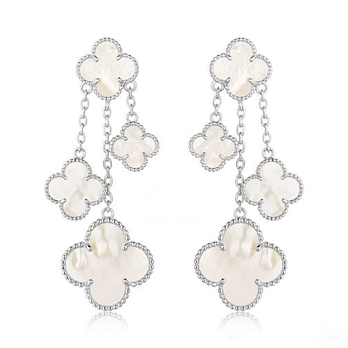 [Psychic Jewelrys]CLOVER EARRINGS WHITE MOP 4 MOTIFS SILVER