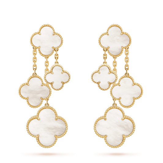 [Psychic Jewelrys]CLOVER EARRINGS WHITE MOP 4 MOTIFS GOLD