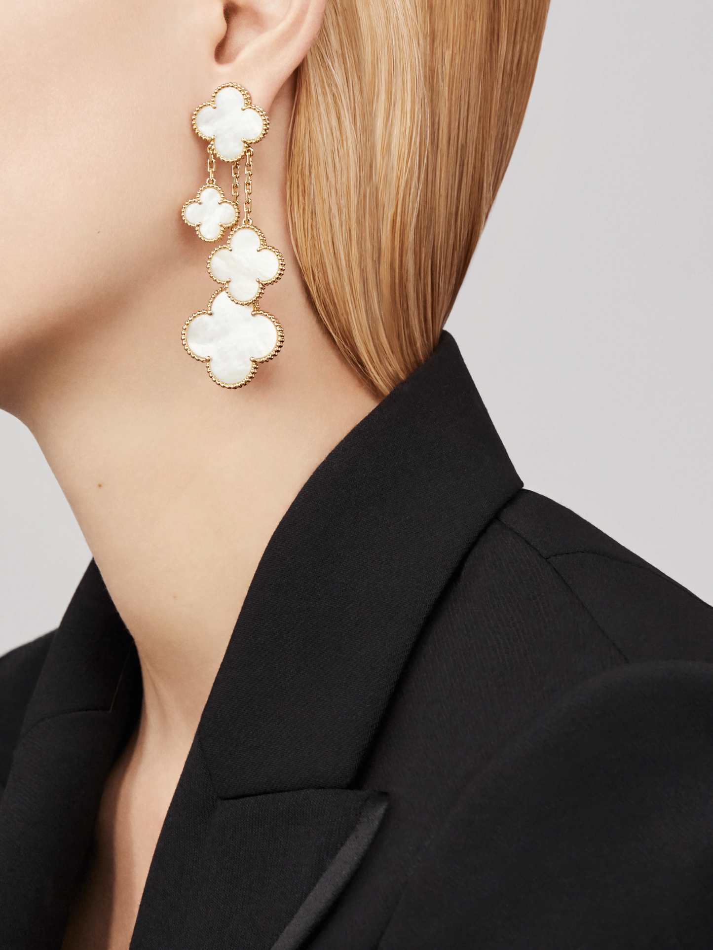 [Psychic Jewelrys]CLOVER EARRINGS WHITE MOP 4 MOTIFS GOLD