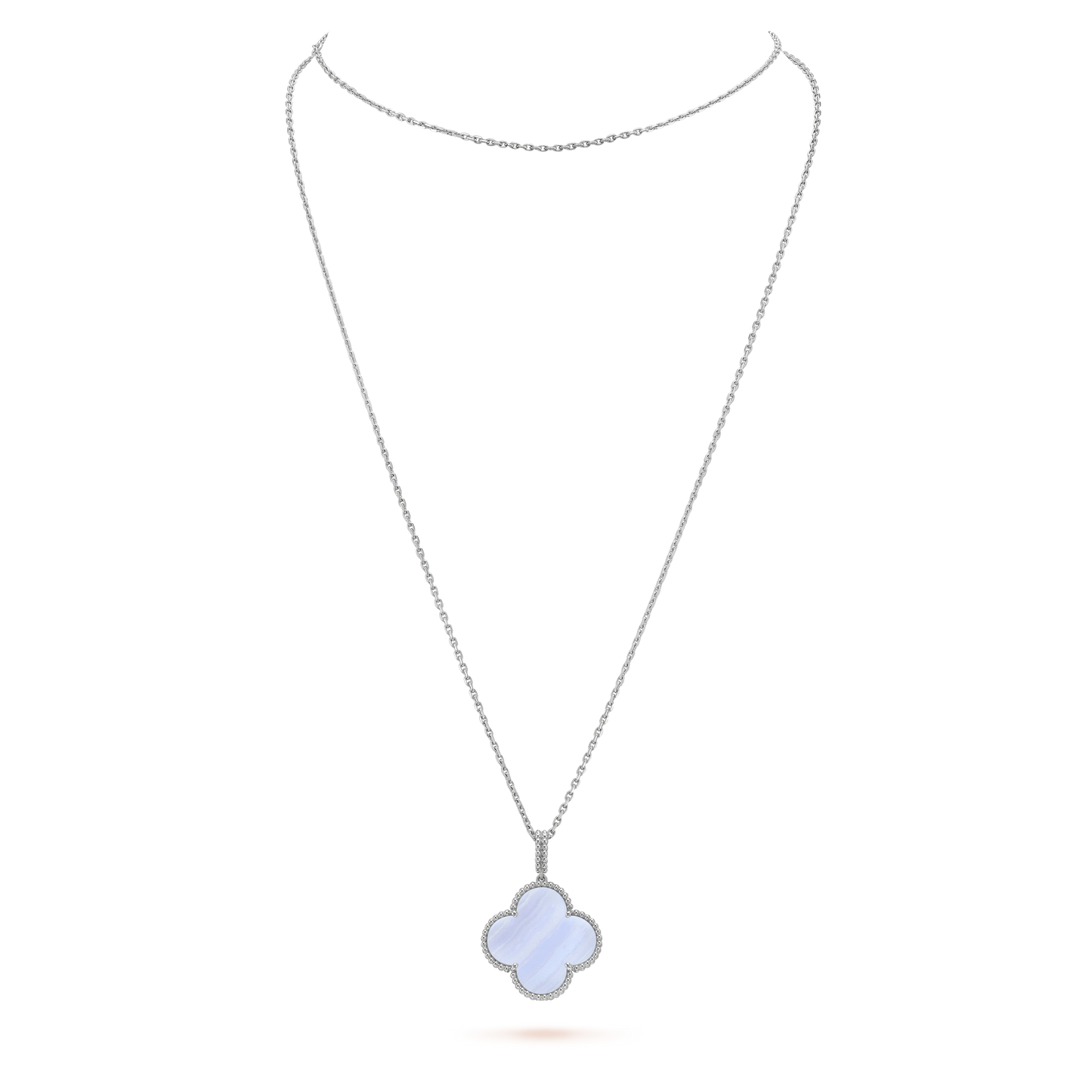 [Psychic Jewelrys]CLOVER SILVER CHALCEDONY BIG CLOVER NECKLACE