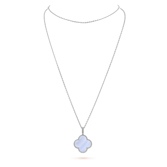 [Psychic Jewelrys]CLOVER SILVER CHALCEDONY BIG CLOVER NECKLACE