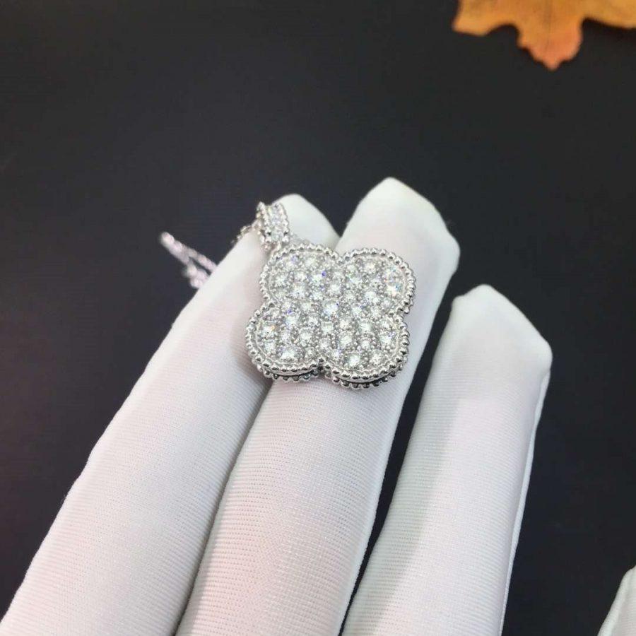 [Psychic Jewelrys]CLOVER 25MM SILVER FULL DIAMOND BIG CLOVER NECKLACE