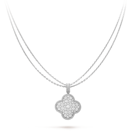 [Psychic Jewelrys]CLOVER 25MM SILVER FULL DIAMOND BIG CLOVER NECKLACE