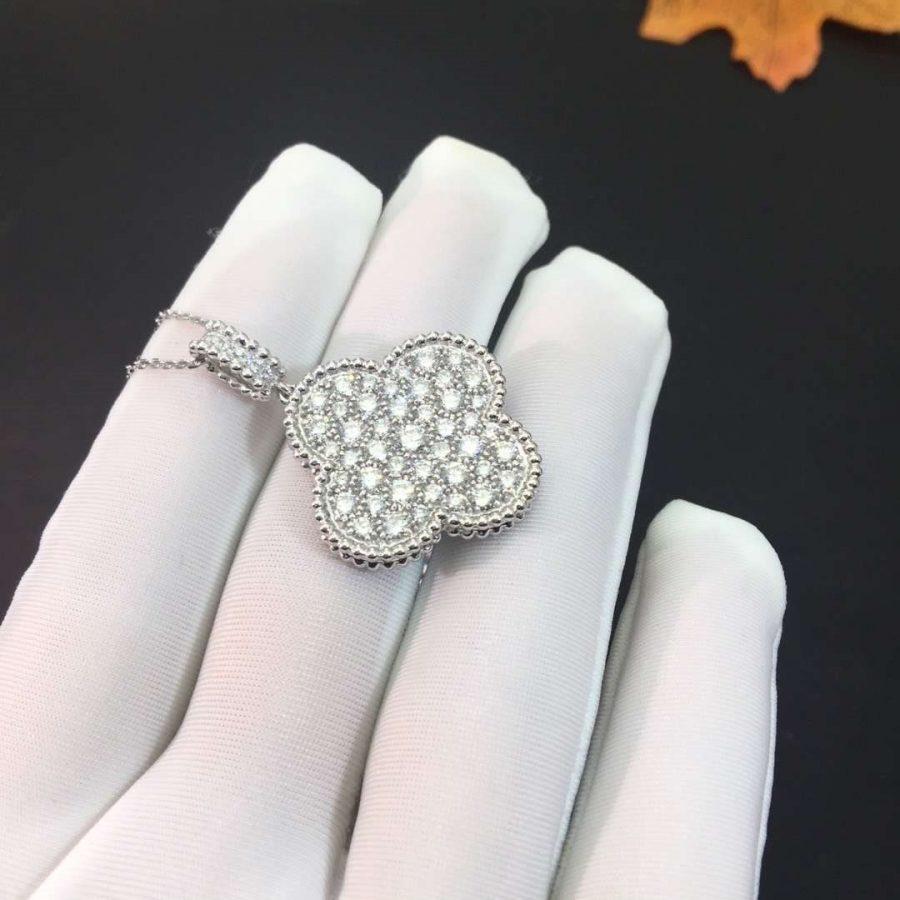 [Psychic Jewelrys]CLOVER 25MM SILVER FULL DIAMOND BIG CLOVER NECKLACE