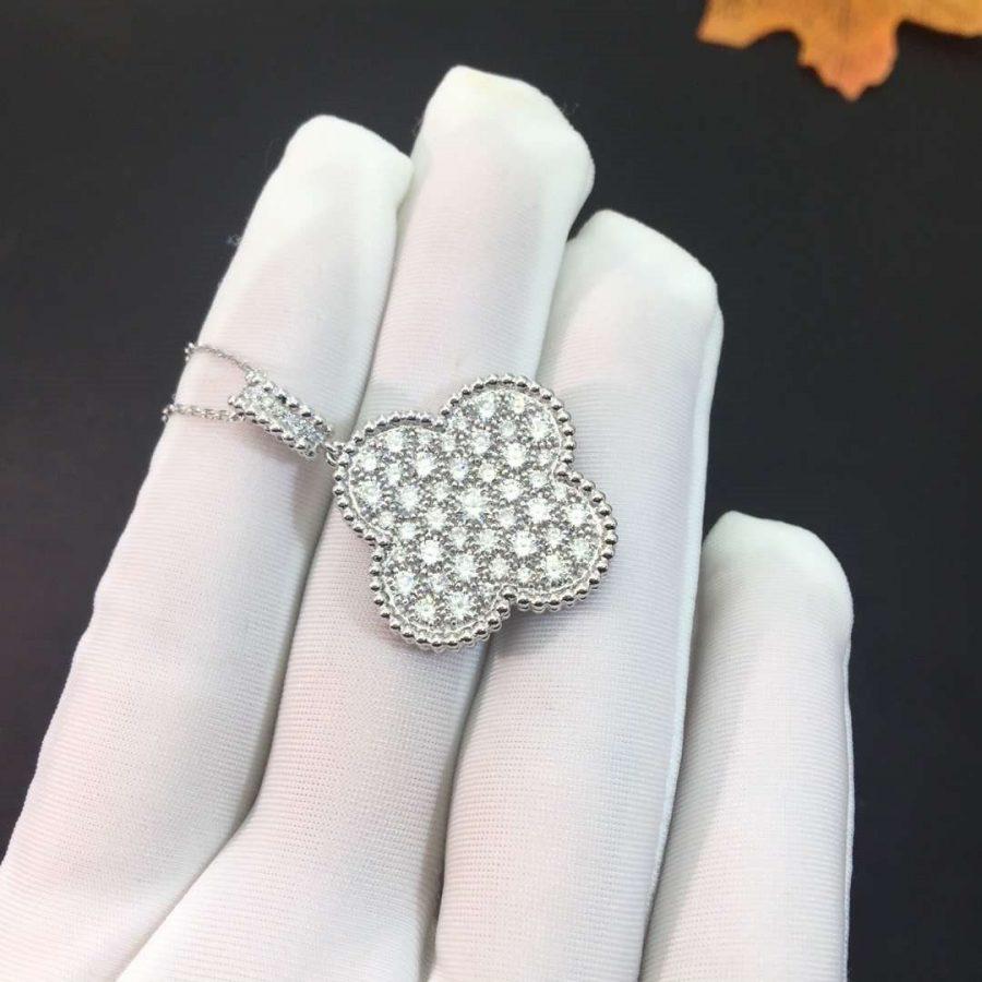 [Psychic Jewelrys]CLOVER 25MM SILVER FULL DIAMOND BIG CLOVER NECKLACE