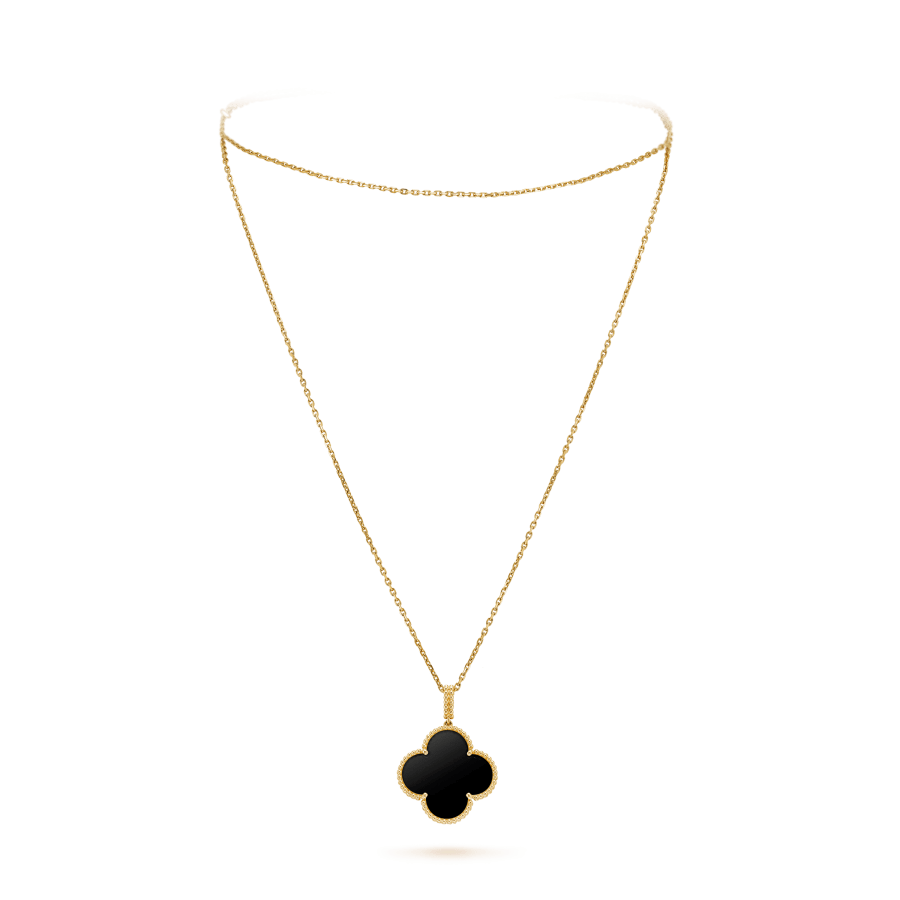 [Psychic Jewelrys]CLOVER 25MM GOLD ONYX BIG CLOVER NECKLACE