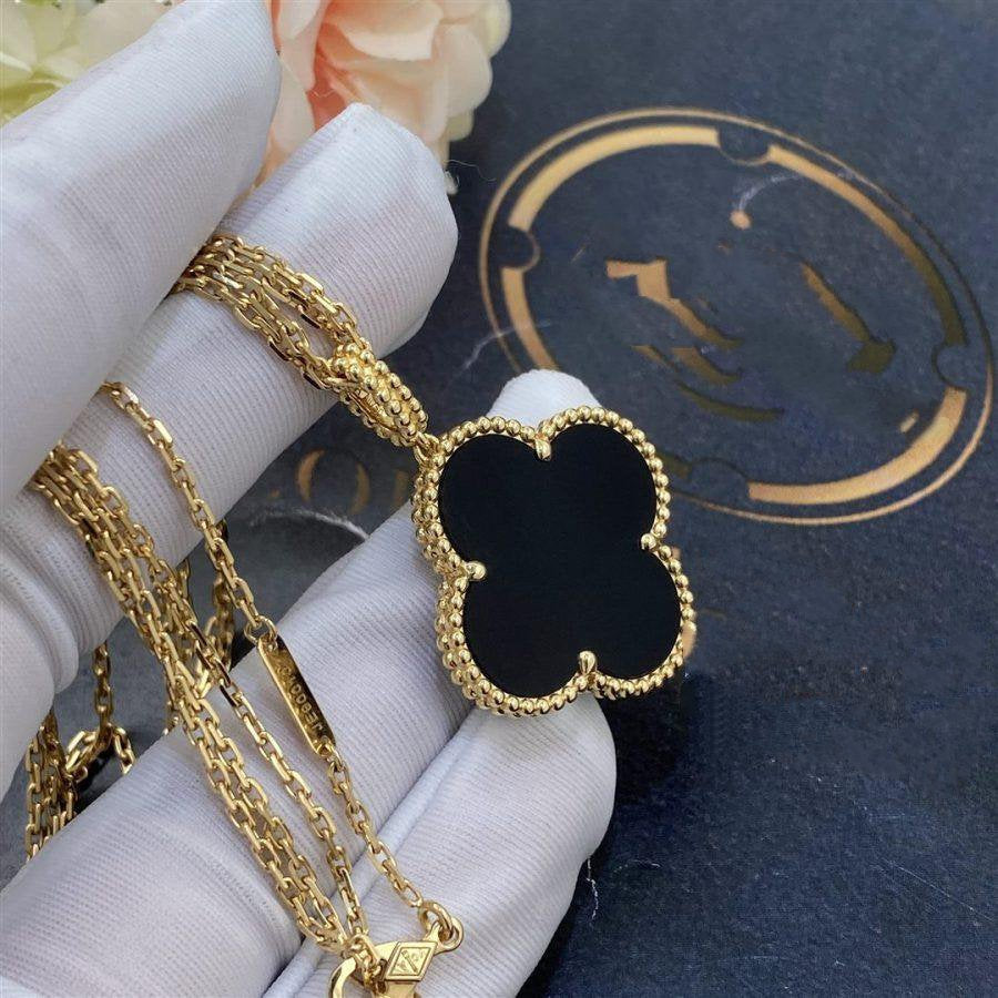 [Psychic Jewelrys]CLOVER 25MM GOLD ONYX BIG CLOVER NECKLACE