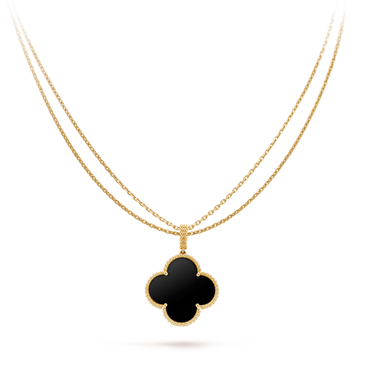 [Psychic Jewelrys]CLOVER 25MM GOLD ONYX BIG CLOVER NECKLACE