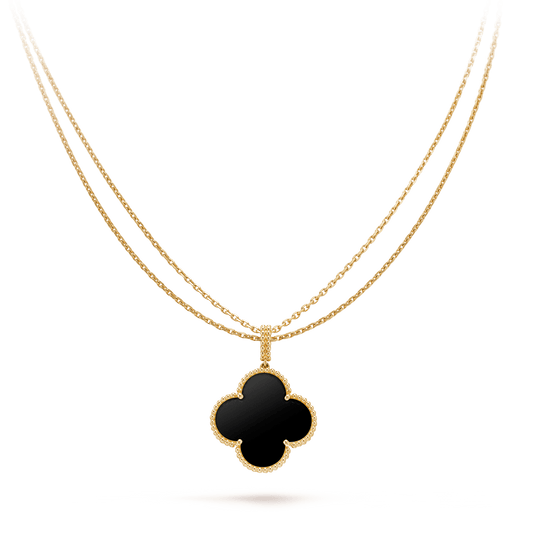 [Psychic Jewelrys]CLOVER 25MM GOLD ONYX BIG CLOVER NECKLACE