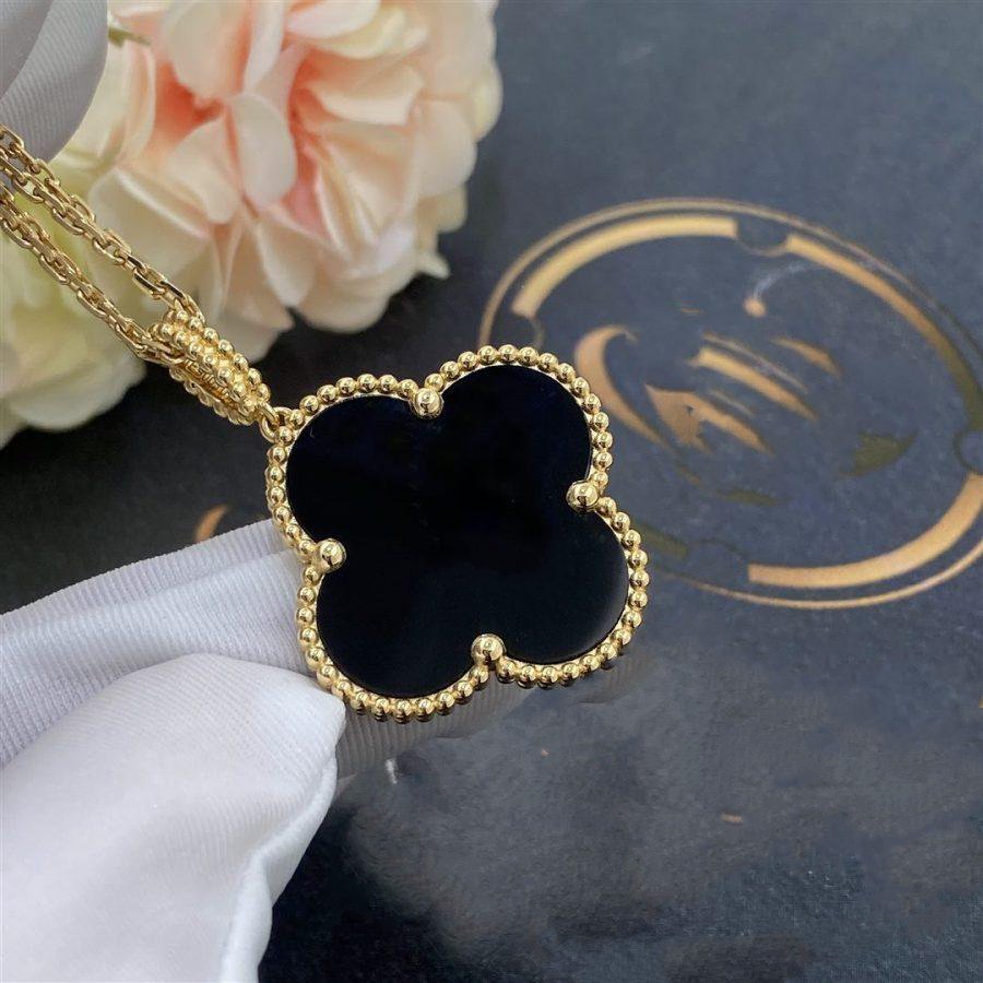 [Psychic Jewelrys]CLOVER 25MM GOLD ONYX BIG CLOVER NECKLACE