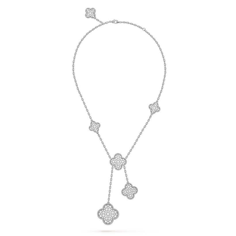 [Psychic Jewelrys]CLOVER 5 MOTIFS SILVER DIAMONDS NECKLACE