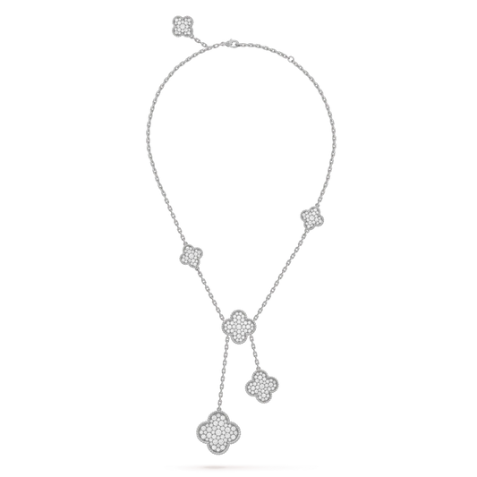 [Psychic Jewelrys]CLOVER 5 MOTIFS SILVER DIAMONDS NECKLACE