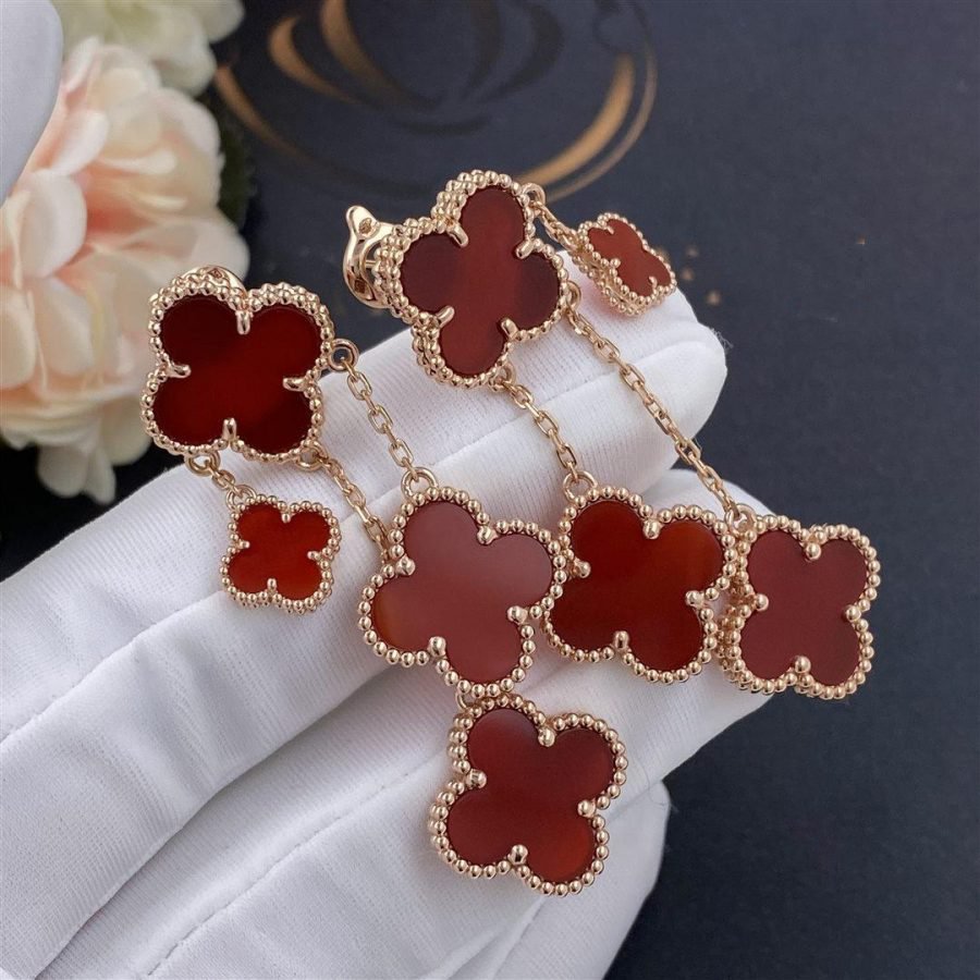 [Psychic Jewelrys]CLOVER EARRINGS CARNELIAN 4 MOTIFS PINK GOLD