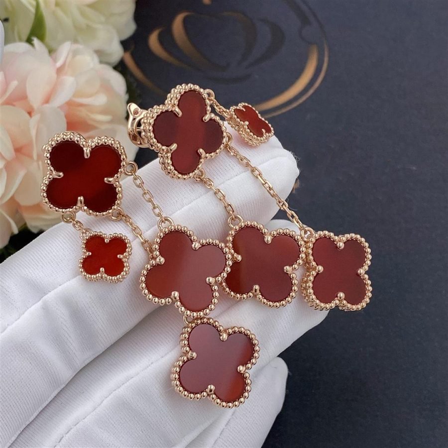 [Psychic Jewelrys]CLOVER EARRINGS CARNELIAN 4 MOTIFS PINK GOLD