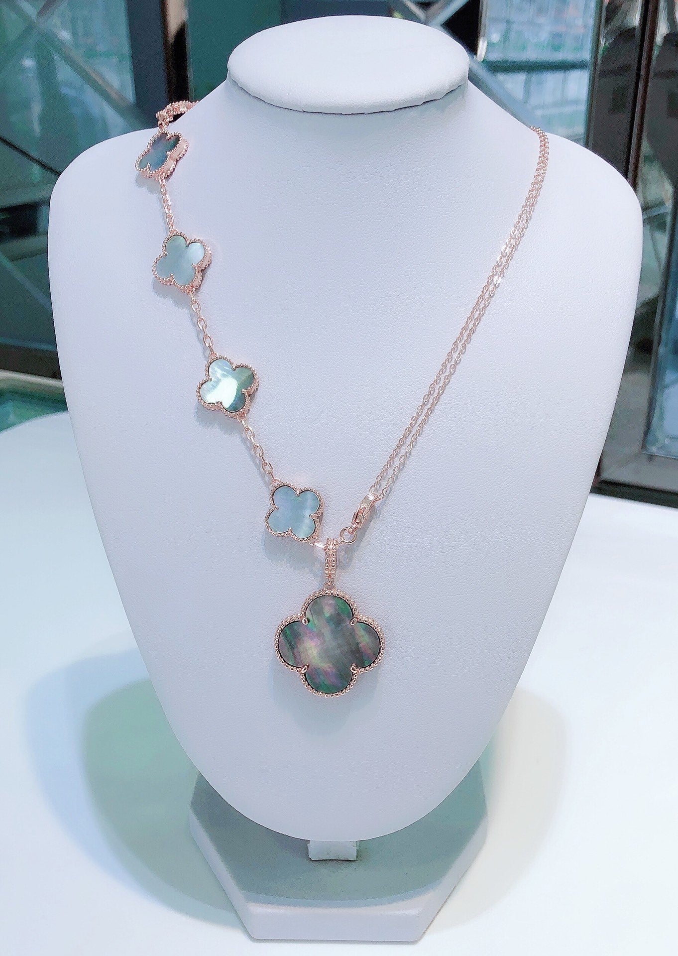 [Psychic Jewelrys]COMBINED BRACELET 5 MOTIFS AND NECKLACE DARK MOP ROSE GOLD