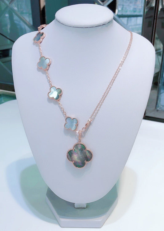 [Psychic Jewelrys]COMBINED BRACELET 5 MOTIFS AND NECKLACE DARK MOP ROSE GOLD