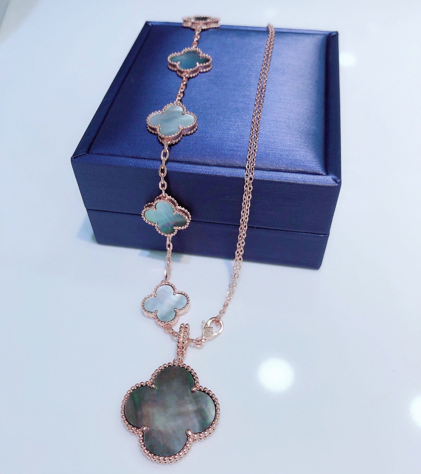 [Psychic Jewelrys]COMBINED BRACELET 5 MOTIFS AND NECKLACE DARK MOP ROSE GOLD