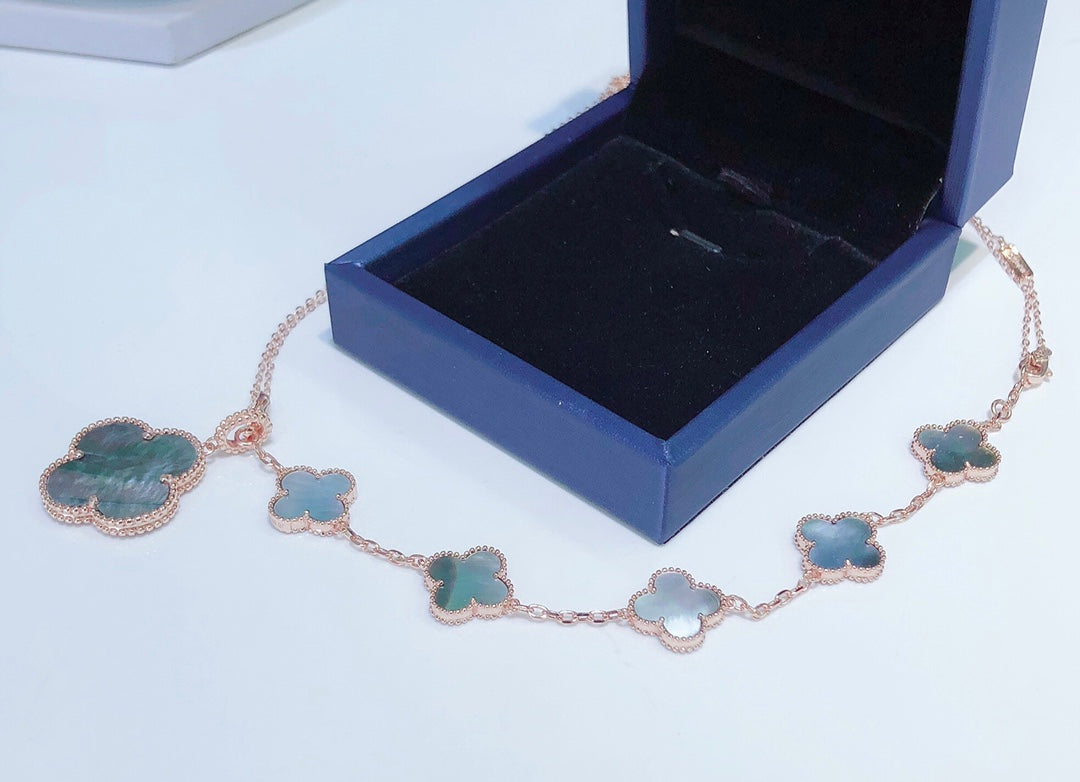 [Psychic Jewelrys]COMBINED BRACELET 5 MOTIFS AND NECKLACE DARK MOP ROSE GOLD