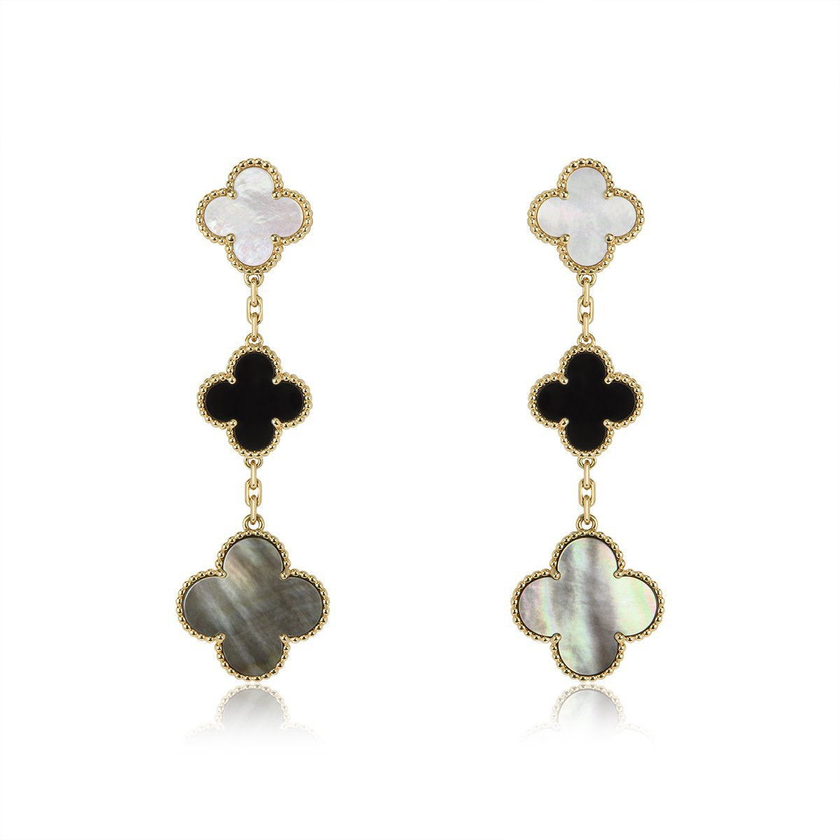 [Psychic Jewelrys]CLOVER EARRINGS GOLD ONYX MOP 3 MOTIF