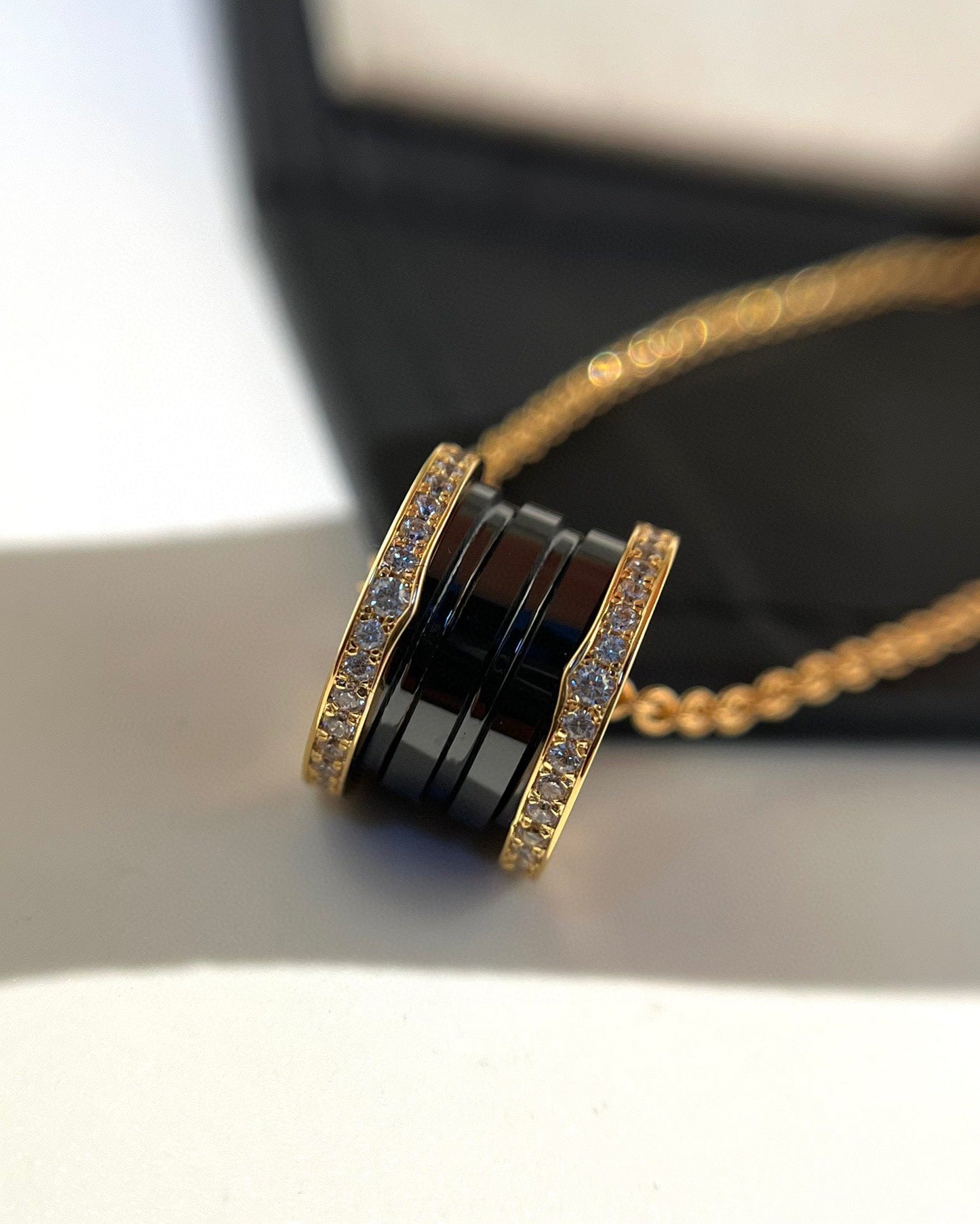 [Psychic Jewelrys]ZERO 1 BLACK CERAMIC DIAMOND PINK GOLD NECKLACE