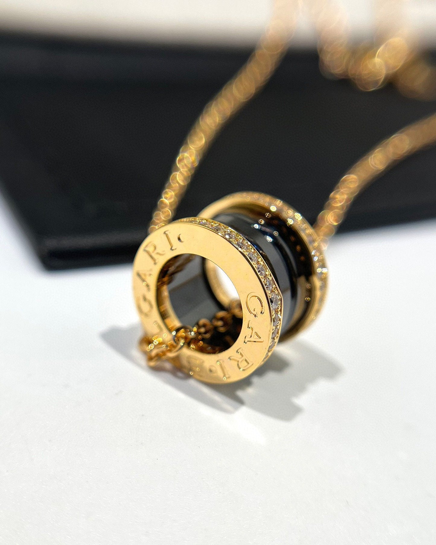 [Psychic Jewelrys]ZERO 1 BLACK CERAMIC DIAMOND PINK GOLD NECKLACE