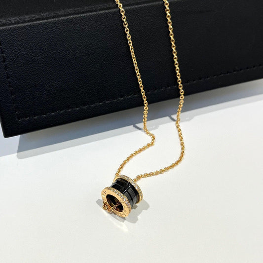 [Psychic Jewelrys]ZERO 1 BLACK CERAMIC DIAMOND PINK GOLD NECKLACE
