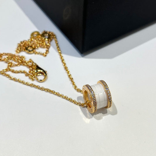 [Psychic Jewelrys]ZERO 1 WHITE CERAMIC DIAMOND PINK GOLD NECKLACE
