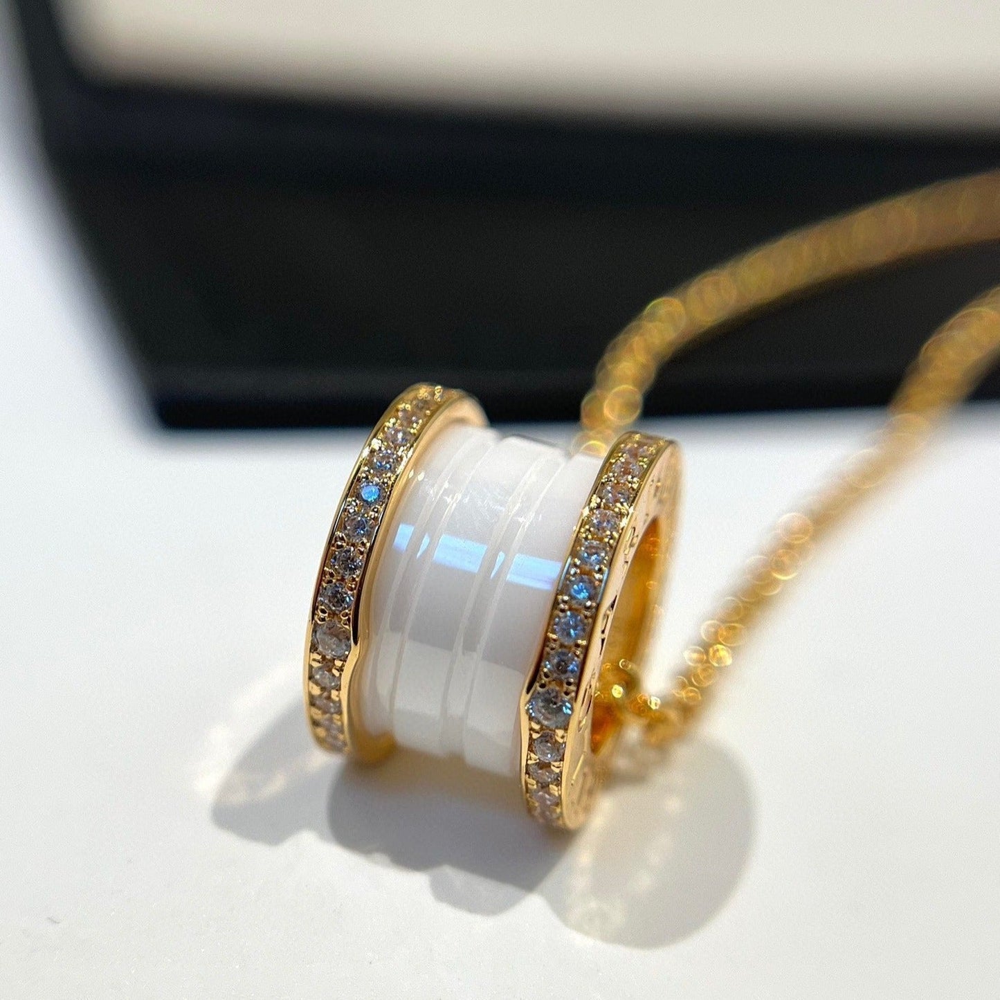 [Psychic Jewelrys]ZERO 1 WHITE CERAMIC DIAMOND PINK GOLD NECKLACE
