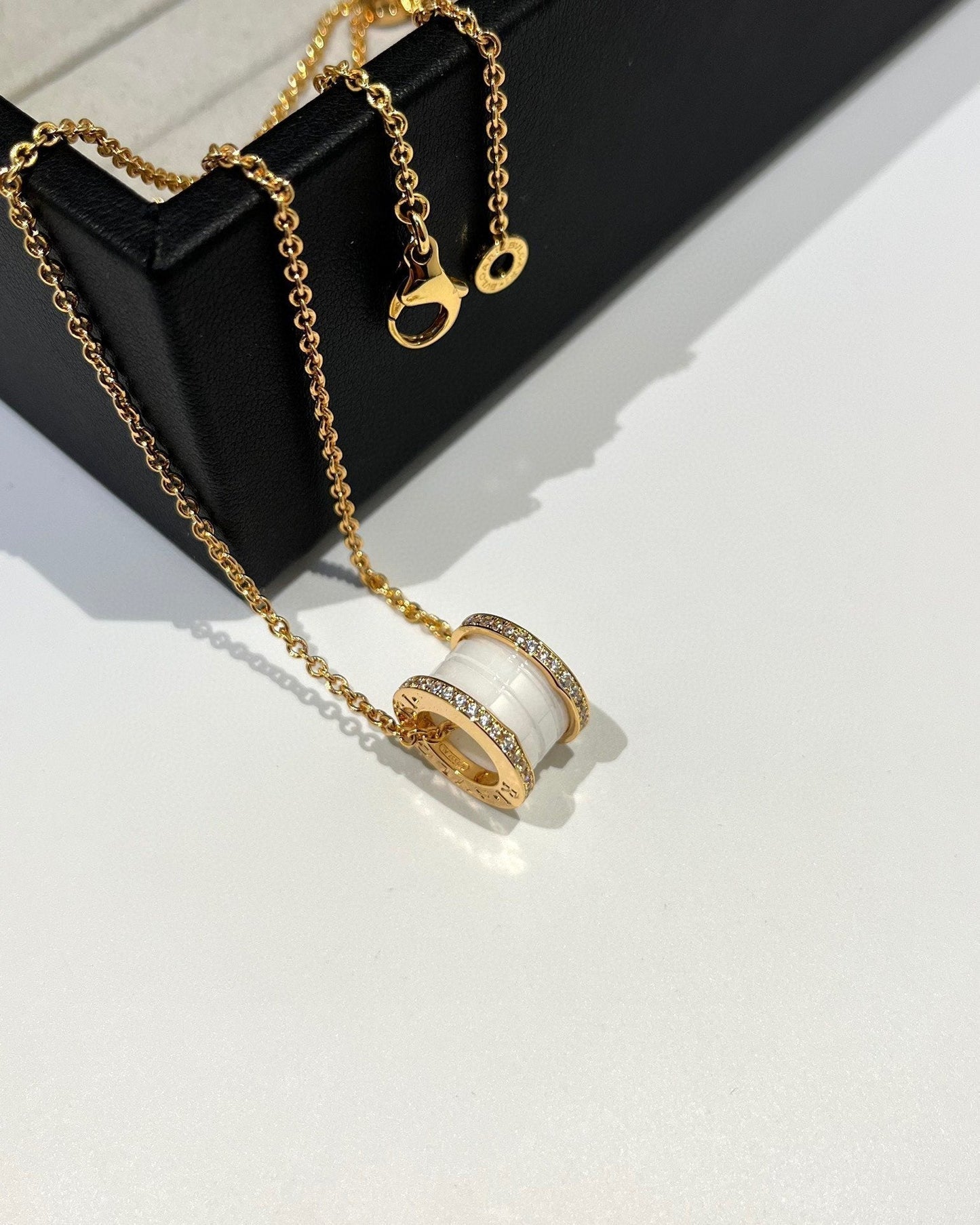 [Psychic Jewelrys]ZERO 1 WHITE CERAMIC DIAMOND PINK GOLD NECKLACE